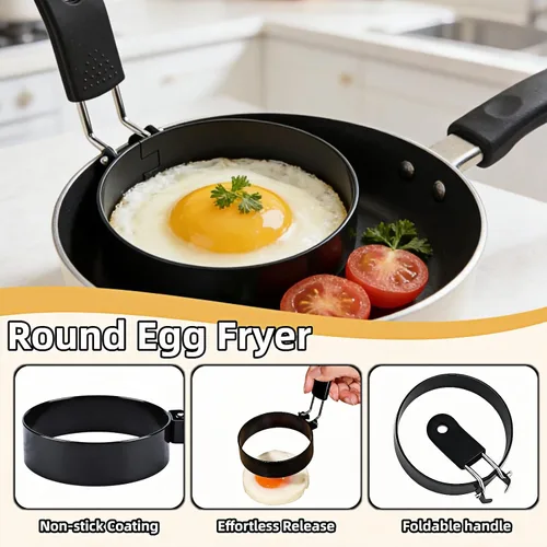 Miniatura 5 de Anillos de huevo de acero inoxidable de 3.5 pulgadas para panqueques, molde antiadherente para huevos con mango de silicona, molde redondo