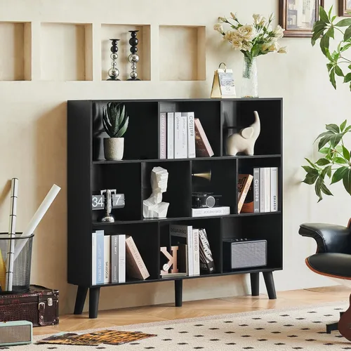 Miniatura 59 de LEYAOYAO Estantería de 5 cubos de 3 niveles con patas, estante negro menta para libros para niños, bonito organizador de almacenamiento, estantes