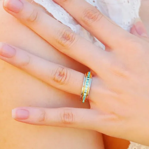 Miniatura 3 de Muses Art Design - Anillos para la ansiedad, anillos giratorios, anillos de banda con piedra de nacimiento, acero inoxidable, mujeres y hombres