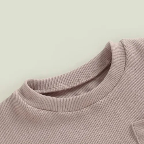 Miniatura 4 de KMBANGI Mameluco de manga corta con cuello redondo de punto acanalado de color sólido para bebé, niña y niño, traje de verano de una pieza