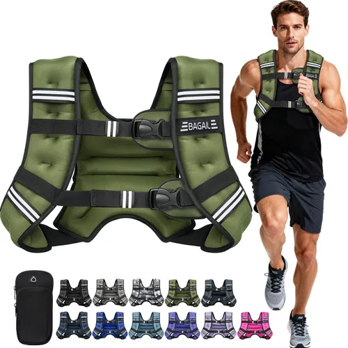 Miniatura 26 de BAGAIL Chaleco con peso de 5, 8, 10, 12, 15, 20, 25, 30 lbs, para caminar y perder peso, reflectante, con bolsa para teléfono, para mujeres y Negro