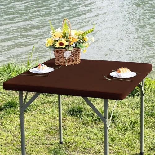 Miniatura 8 de Mantel cuadrado ajustable elástico de elastano para mesa, para comedor, cocina, hogar, fiesta, color azul marino, 34 x 34 pulgadas