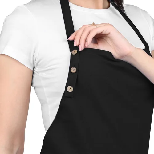 Miniatura 2 de Delantal de cocina de algodón resistente a las gotas de agua con delantales ajustables para mujer con bolsillos 8 opciones de color para cocinar