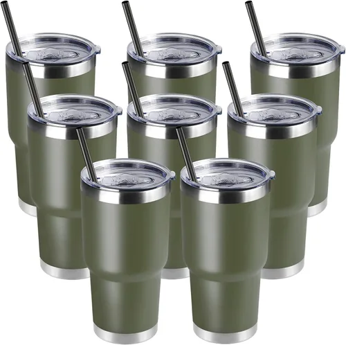 Miniatura 28 de DOMICARE Vaso de 30 oz con tapa y pajita, vasos de acero inoxidable a granel, aislado al vacío de doble pared para café, vaso duradero