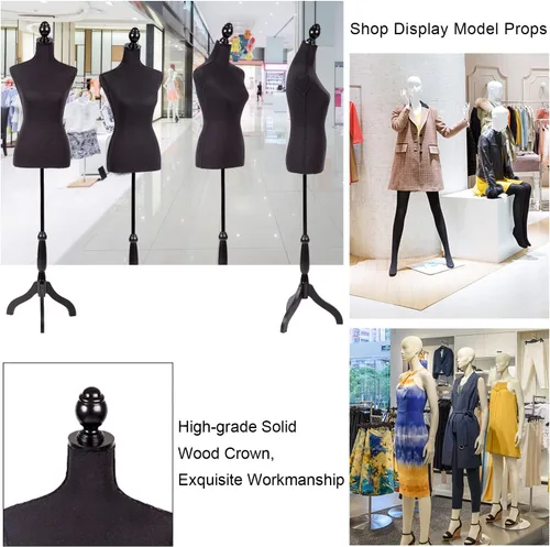 Miniatura 7 de Maniquí femenino con forma de maniquí femenino con soporte de base de trípode de madera, altura ajustable de 60 a 67 pulgadas, maniquí pinable
