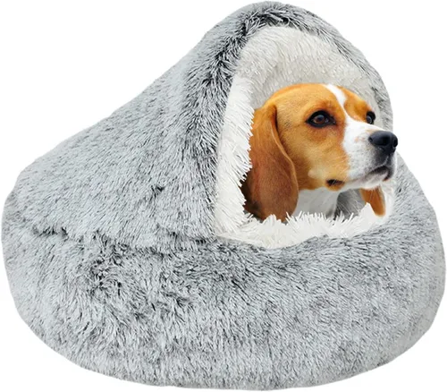 Miniatura 11 de SUOXU Cama antiansiedad para gatos, cueva de felpa con capucha, 20 pulgadas de diámetro, adecuada para mascotas pequeñas a medianas, color rosa