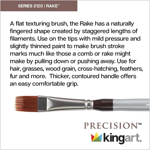 Miniatura 3 de KINGART Premium Precision 2120-1/4 RAKE Series - Cepillo para artista, sintético ámbar Taklon, mango cómodo ergonómico corto, para pintura acrílica