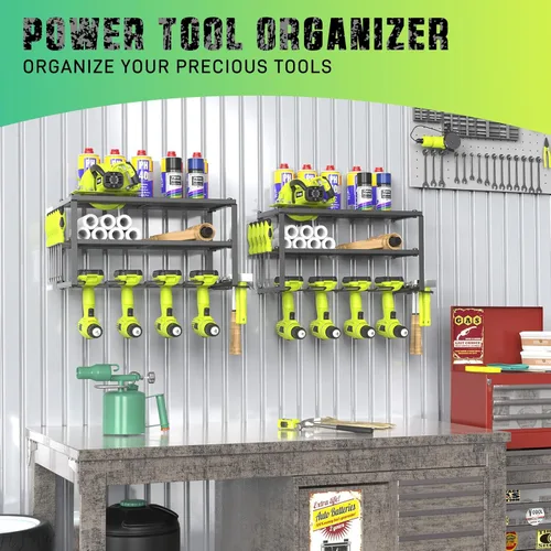 Miniatura 7 de SUNALLY Organizador de Herramientas Eléctricas de Acero Resistente de 3 Niveles, Negro Mate, Estante de Herramientas de 3 Capas para Taladro