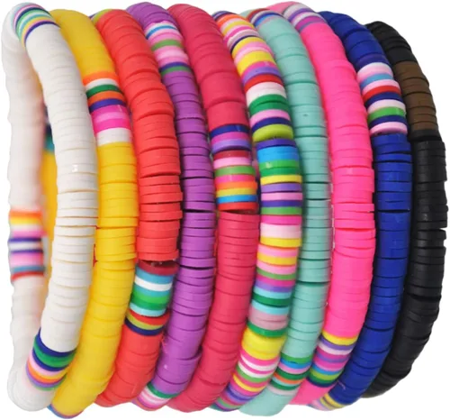 Miniatura 8 de EXCEART 20 pulseras de arcilla elástica de 0236in con cuentas de arco iris pulsera bohemia de arcilla