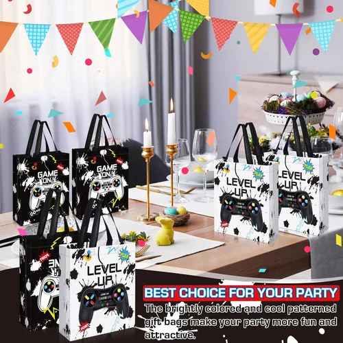 Miniatura 7 de Sweetude 30 piezas de bolsa de regalo para videojuegos con asa, suministros para fiestas de juegos reutilizables, bolsas de no golosinas de juego, 2