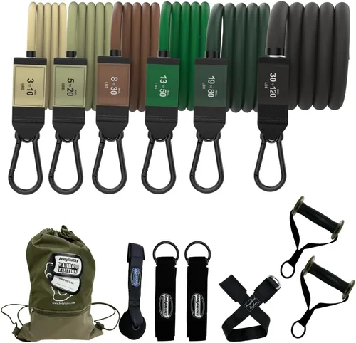Miniatura 10 de Bodylastics Juego de bandas de resistencia – Bandas de resistencia con asas, correas de tobillo, anclaje de puerta, bolsa de transporte – Bandas PRO