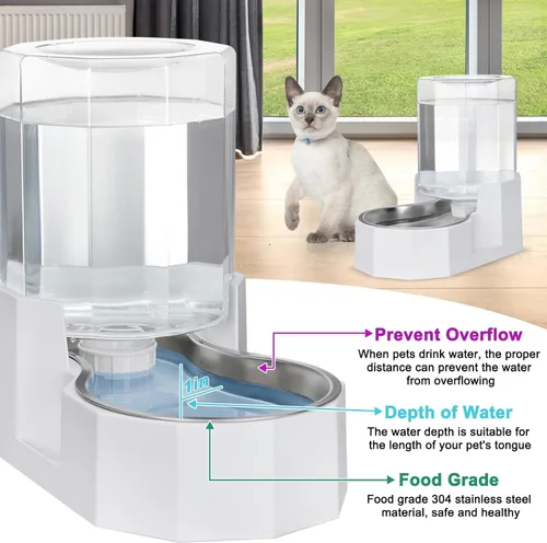 Miniatura 5 de Sfozstra - Dispensador de agua por gravedad: Comedero automático de 4L en acero inoxidable blanco para gatos sin filtros para mascotas, uso