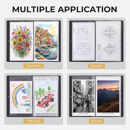 Miniatura 7 de Nicpro Portafolio de arte de 11 x 17 pulgadas, carpeta grande mejorada para obras de arte con 30 bolsillos, 60 páginas, carpeta de libro