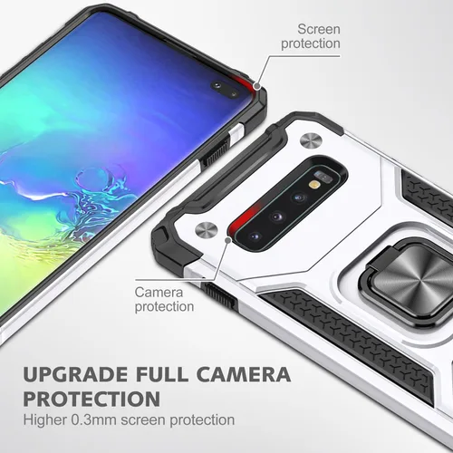 Miniatura 6 de Funda para Samsung Galaxy S10, de grado militar, a prueba de golpes, con soporte de soporte, soporte magnético integrado para montaje en coche