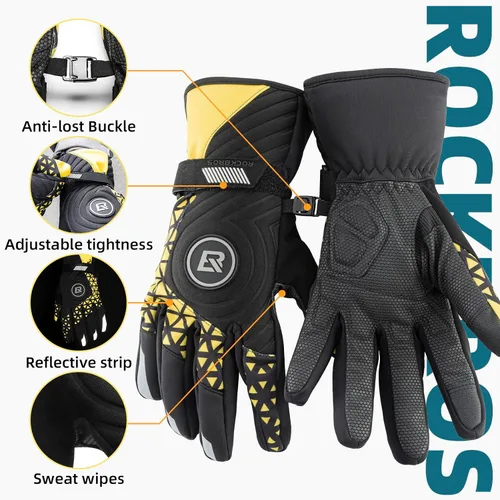 Miniatura 5 de ROCKBROS Guantes térmicos de invierno para ciclismo con pantalla táctil, para hombres y mujeres, resistentes al viento, esquí, nieve