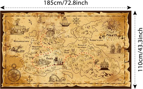 Miniatura 2 de Blulu Decoraciones de fiesta pirata, mapa del tesoro de Halloween, tema pirata, telón de fondo, joyería, mapa, pancarta, fotografía para Halloween