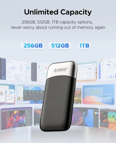 Miniatura 4 de ORICO SSD portátil de 1 TB, hasta 1050 MB/s, compacto con cable USB C y A 2 en 1, unidades de estado sólido externas, almacenamiento confiable