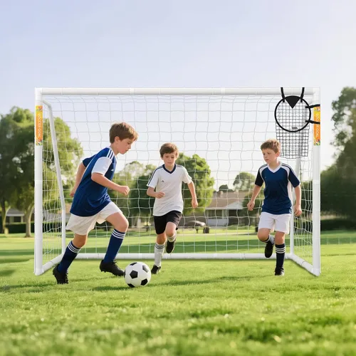 Miniatura 11 de DoCred Porterías de fútbol de 6x4/8x6/10x6.5/12x6/16x7/18x7/21x7/24x8 pies, portería de fútbol plegable de acero de tamaño completo para patio