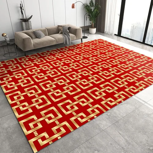 Miniatura 18 de Alfombra minimalista de lujo con diseño geométrico para sala de estar, alfombra moderna con estampado de mármol rosa dorado, alfombra rectangular