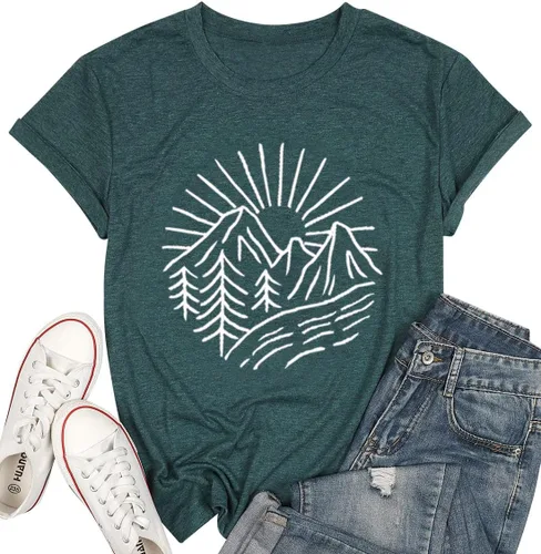Miniatura 12 de Camisetas sin mangas de senderismo y montaña para mujer, divertidas camisetas de entrenamiento con gráficos de pino y amanecer, camisetas de verano