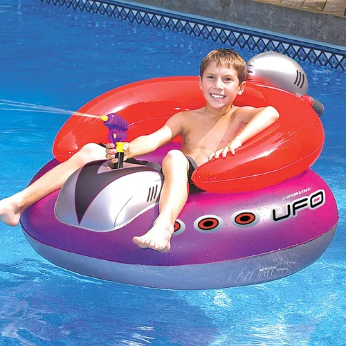 Miniatura 3 de SWIMLINE Flotador inflable original de nave espacial OVNI para piscina, con divertido flujo constante, pistola de rayos láser, chorros de agua