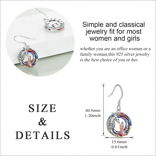 Miniatura 5 de Aretes colgantes de dragónlobobúho, regalos para niñas y mujeres, plata de ley de cristal, niña y árbol de la vida, regalos de joyería