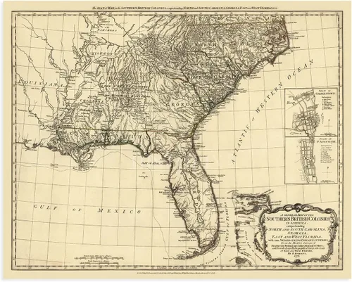Miniatura 6 de HISTORIX 1776 Mapa vintage de las colonias británicas del sur en América - Mapa vintage de Estados Unidos de 24 x 30 pulgadas del Atlántico sur que
