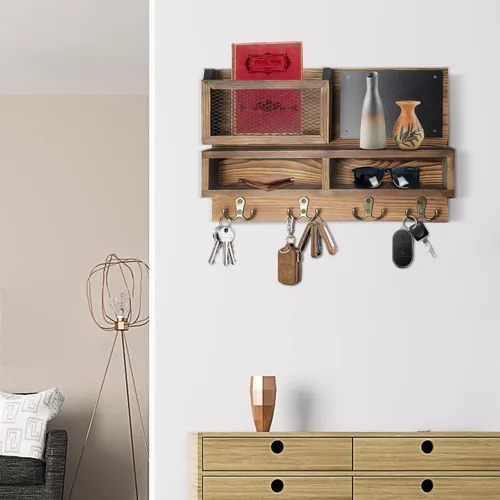 Miniatura 5 de Porta llaves para pared, organizador de correo con montaje en pared con ganchos para llaves y soporte para billetera, almacenamiento para gafas
