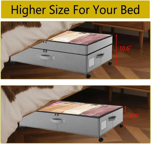 Miniatura 3 de Almacenamiento debajo de la cama con ruedas ajustables en altura, paquete de 2 contenedores de almacenamiento debajo de la cama con tapa