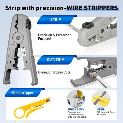 Miniatura 5 de Herramienta de crimpado RJ45, kit de herramientas de crimpado Cat7 Cat6 Cat5 con cortador de alambre, probador de cables de red, mini pelacables
