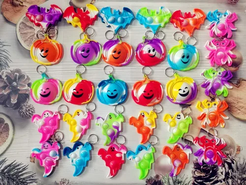 Miniatura 2 de Paquete de 30 llaveros a granel para Halloween, fantasma, calabaza, araña, murciélago, burbujas, mini llavero, recuerdos de fiesta de Halloween