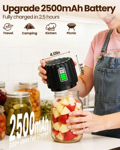 Miniatura 4 de Kit de sellado al vacío de tarros Mason eléctrico mejorado 2026 con tapas Mason de boca ancha y regular, bomba de vacío automática de 80 kpa, Negro