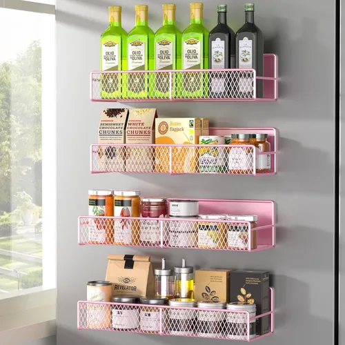 Miniatura 18 de Estante magnético para especias para refrigerador, paquete de 7 estantes magnéticos fuertes 100% de metal, organizador de especias con soporte