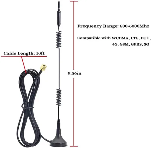 Miniatura 2 de Antena WiFi de doble banda 2.4GHz 5GHz 5.8GHz 12dBi 0.14 oz Base magnética SMA Antena macho para enrutador WiFi, repetidor de señal repetidor