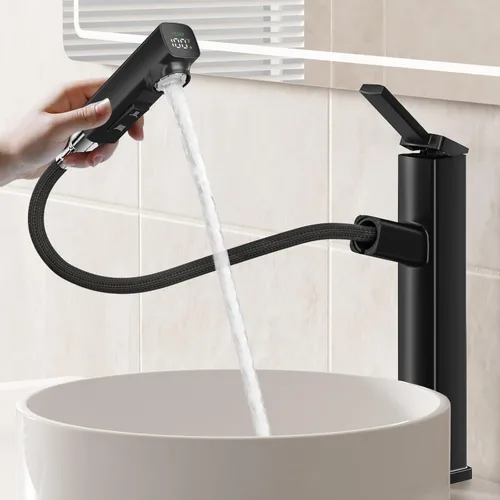 Miniatura 17 de HANLIAN Grifo extraíble de baño de un solo orificio con boquilla giratoria, grifo de una manija para lavabo de baño, grifo de baño moderno con Cromo