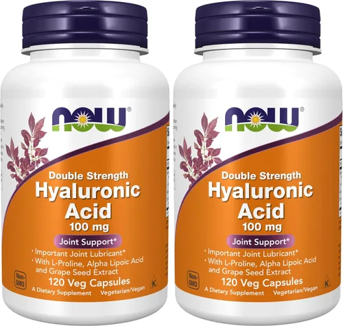Miniatura 9 de NOW Foods Suplementos, Ácido Hialurónico 100 mg, Doble Fuerza con L-Prolina, Ácido Alfa Lipoico y Extracto de Semilla de Uva, 60 Cápsulas Vegetales