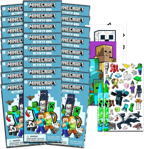 Minecraft Favores de Fiesta para Niños Paquete ~ 24 Mini Paquetes de Juego con Libros para Colorear, Calcomanías, Crayones, Más | Suministros para