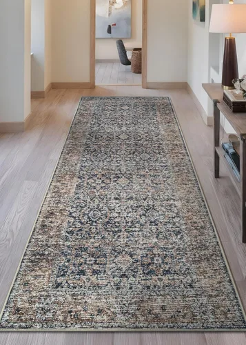 Miniatura 2 de Bloom Rugs Caria Alfombra de Pasillo Lavable Antideslizante de 10 ft - Azul Oscuro/Tostado Alfombra de Pasillo Tradicional para Entrada, Pasillo