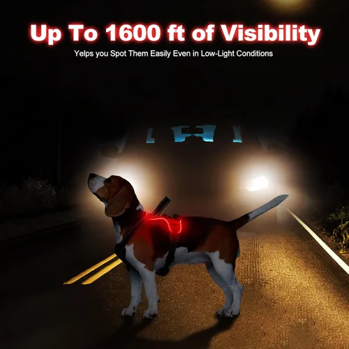 Miniatura 6 de MASBRILL Arnés iluminado para perro, sin tirones, arnés LED brillante con asa, ajustable para perros pequeños a grandes Rojo