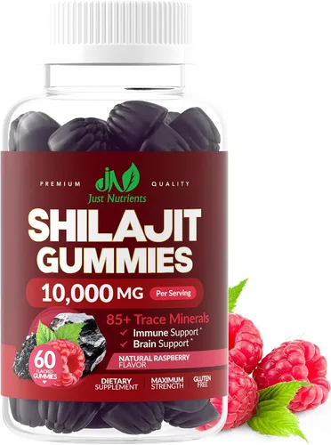 Shilajit - Gomitas de 10,000 mg para hombres y mujeres, Shilajit puro del Himalaya de máxima fuerza, sin gluten, sin OMG, 100% vegetariano, sabor