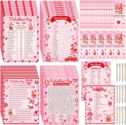 Chinco 127 tarjetas de juegos para el día de San Valentín, juego de bingo para adultos y niños, fiesta del día de San Valentín con lápiz,