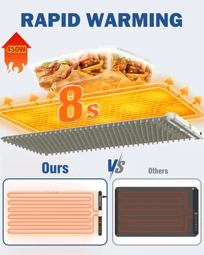Miniatura 3 de Tapete de calentamiento de alimentos extragrande, bandeja de calentamiento eléctrico de calentamiento rápido con 9 ajustes de temperatura y Beige
