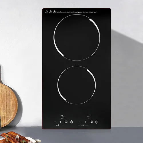 Miniatura 9 de Placa eléctrica de inducción de cerámica de 900 W+600 W, 1500 W, estufa eléctrica integrada con 2 quemadores eléctricos, 9 niveles de calefacción