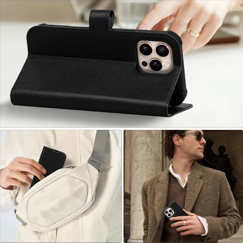 Miniatura 7 de Funda de cuero compatible con iPhone 16 Pro Max Cartera 6.9", cuero genuino 2 en 1, magnética, desmontable, a prueba de golpes, funda tipo folio