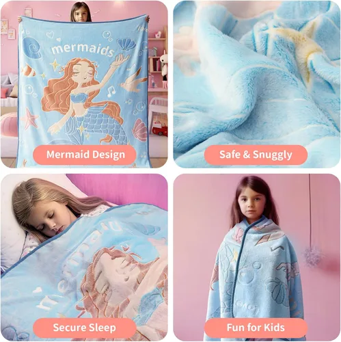 Miniatura 4 de Manta de sirena que brilla en la oscuridad, regalos para niñas, manta súper suave de 3, 4, 5, 6, 7, 8, 9 años, juguetes para niñas de 6 a 8 años