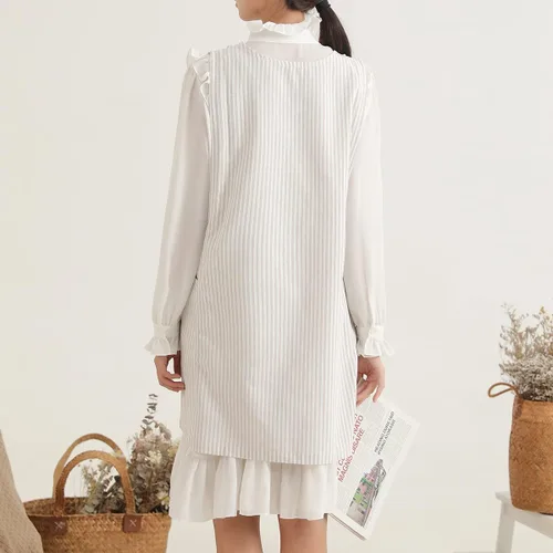 Miniatura 5 de Delantal de lino de algodón color blanco trigo encaje y arco decoración delantales estilo japonés chica estilo botón lateral cocina ropa