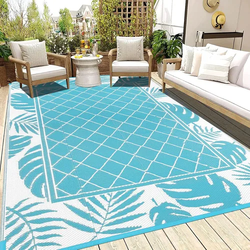 Miniatura 11 de Ileading Alfombra impermeable para exteriores de 5 x 8 pies, reversible, de paja de plástico, portátil, para interiores y exteriores, caravana