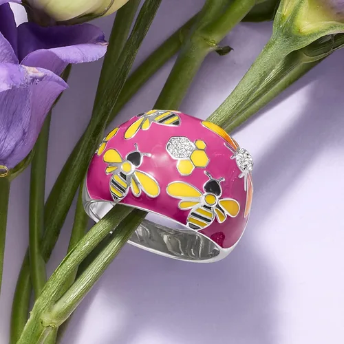 Miniatura 4 de Ross-Simons Anillo de topacio blanco y esmalte multicolor de 0.10 qt t en plata de ley