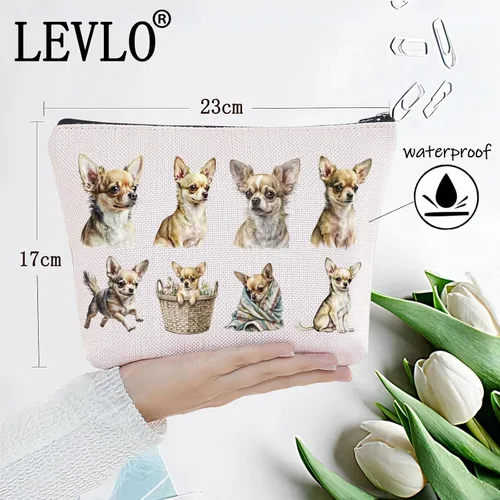 Miniatura 2 de LEVLO Chihuahua Cosméticos Maquillaje Bolsa Regalo Para Chihuahua Amante Chihuahua Mamá Bolsa de Viaje Bolsa Chihuahua Mercancía Chihuahua