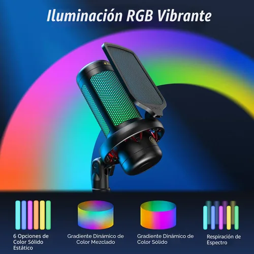Miniatura 3 de TONOR Juego de micrófonos para juegos con brazo de brazo, micrófono de condensador vocal para PC con soporte, micrófono USB con luz RGB controlable
